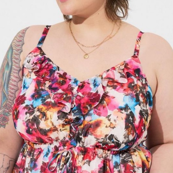 🆕 Floral Chiffon Clip Dot Ruffle Tie Waist Tank 2 2X 18 20 NWT Torrid New! - Picture 4 of 7
